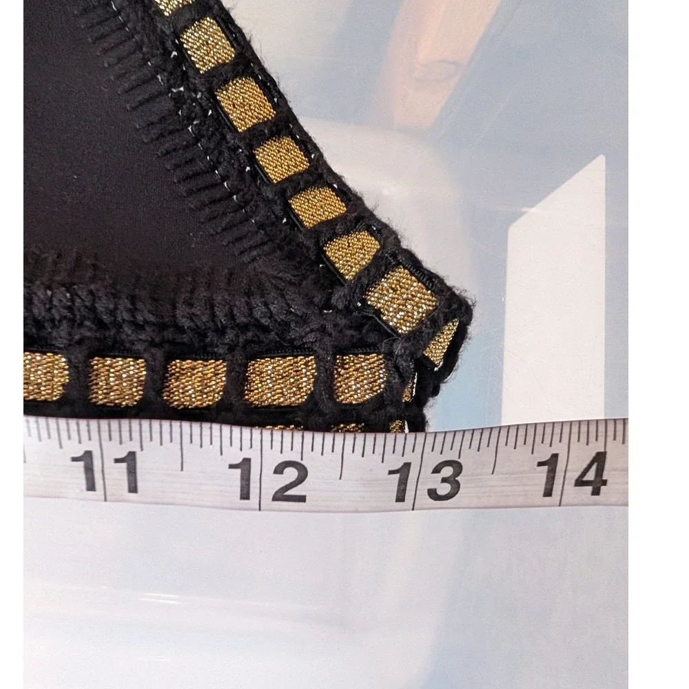 Kiini Chacha Bikini Set Women S Black Gold Crochet Trim Triangle Boho Festival - Picture 14 of 16